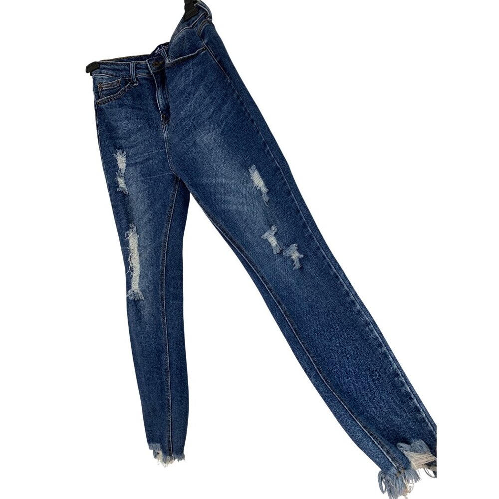 Wax Jean Womens Distressed Skinny Jeans Size 5/27 High-Rise Denim With Raw Hem R